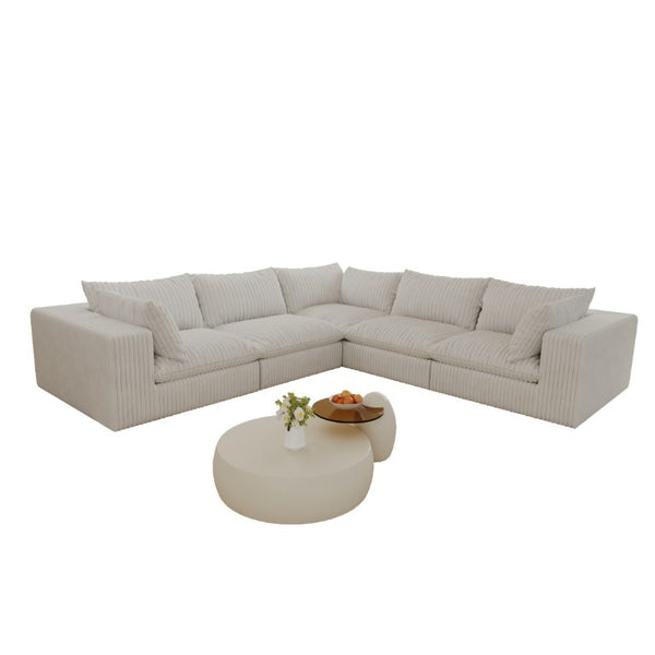English Elm 118.2 Inch Modular Cloud Sofa Plush Corduroy Deep Seat Feather Fill Living Room W2824S00370
