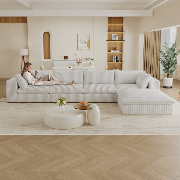 English Elm 157.6Cloud Corduroy Modular Sofa Deep Feather Cushions Oversized Living Room Sectional W2824S00371