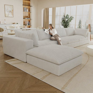 English Elm 157.6Cloud Corduroy Modular Sofa Deep Feather Cushions Oversized Living Room Sectional W2824S00371