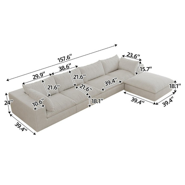 English Elm 157.6Cloud Corduroy Modular Sofa Deep Feather Cushions Oversized Living Room Sectional W2824S00371