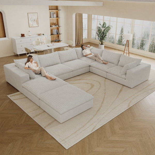English Elm 157.6 Inch Modular Cloud Sofa Deep Seat Corduroy Upholstered Living Room Sectional W2824S00372