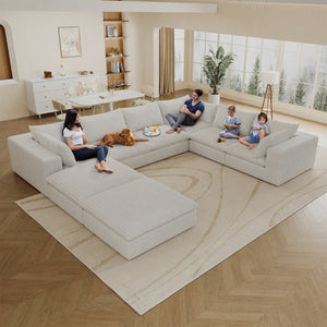 English Elm 157.6 Inch Modular Cloud Sofa Deep Seat Corduroy Upholstered Living Room Sectional W2824S00372