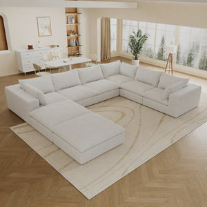 English Elm 157.6 Inch Modular Cloud Sofa Deep Seat Corduroy Upholstered Living Room Sectional W2824S00372
