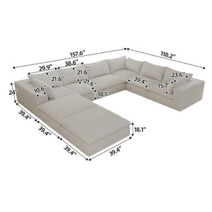 English Elm 157.6 Inch Modular Cloud Sofa Deep Seat Corduroy Upholstered Living Room Sectional W2824S00372