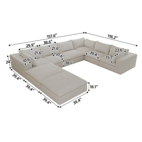 English Elm 157.6 Inch Modular Cloud Sofa Deep Seat Corduroy Upholstered Living Room Sectional W2824S00372