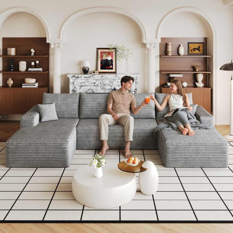 English Elm Cloud Modular Sectional Sofa Plush Corduroy Upholstered Deep Seat Living Room Couch Grey 134 x 68.9 x 32.7 inches W2824S00375