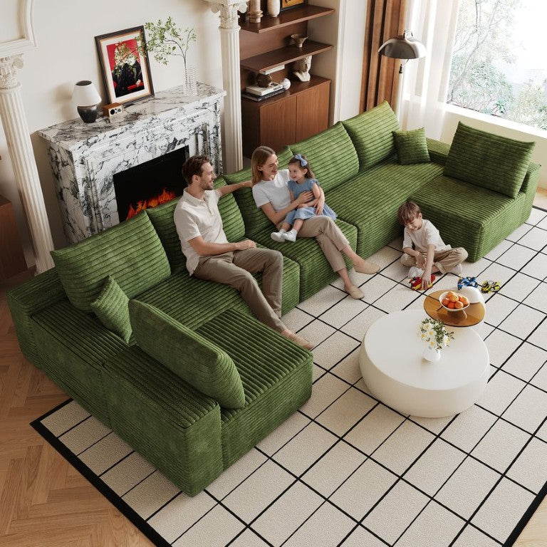 English Elm 166 Inch U Shaped Cloud Sectional Corduroy Sofa Deep Seat Modern Minimalist Lounge W2824S00380