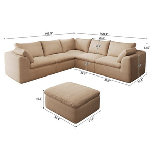 English Elm 108.3 Inch V Shape Modular Cloud Sectional Sofa Six Seat Linen Couch with Ottoman W2824S00389