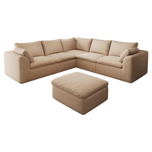 English Elm 108.3 Inch V Shape Modular Cloud Sectional Sofa Six Seat Linen Couch with Ottoman W2824S00389