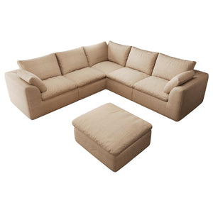 English Elm 108.3 Inch V Shape Modular Cloud Sectional Sofa Six Seat Linen Couch with Ottoman W2824S00389