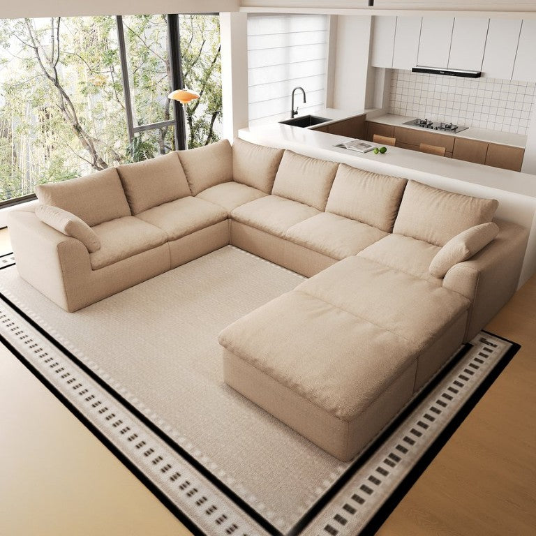 English Elm 108.3 Inch Modular U Shaped Sectional Linen Cloud Sofa with Chaise for Living Room W2824S00390