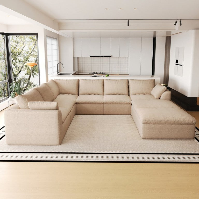 English Elm 108.3 Inch Modular U Shaped Sectional Linen Cloud Sofa with Chaise for Living Room W2824S00390