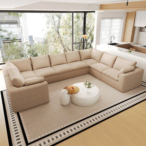 English Elm 167.5 Inch U-Shaped Modular Cloud Sectional Linen Sofa Seating Eight with Washable Covers W2824S00391