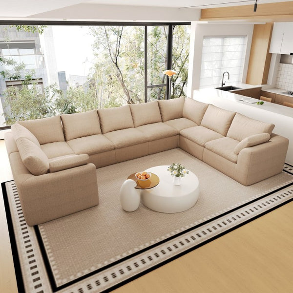 English Elm 167.5 Inch U-Shaped Modular Cloud Sectional Linen Sofa Seating Eight with Washable Covers W2824S00391