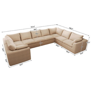 English Elm 167.5 Inch U-Shaped Modular Cloud Sectional Linen Sofa Seating Eight with Washable Covers W2824S00391