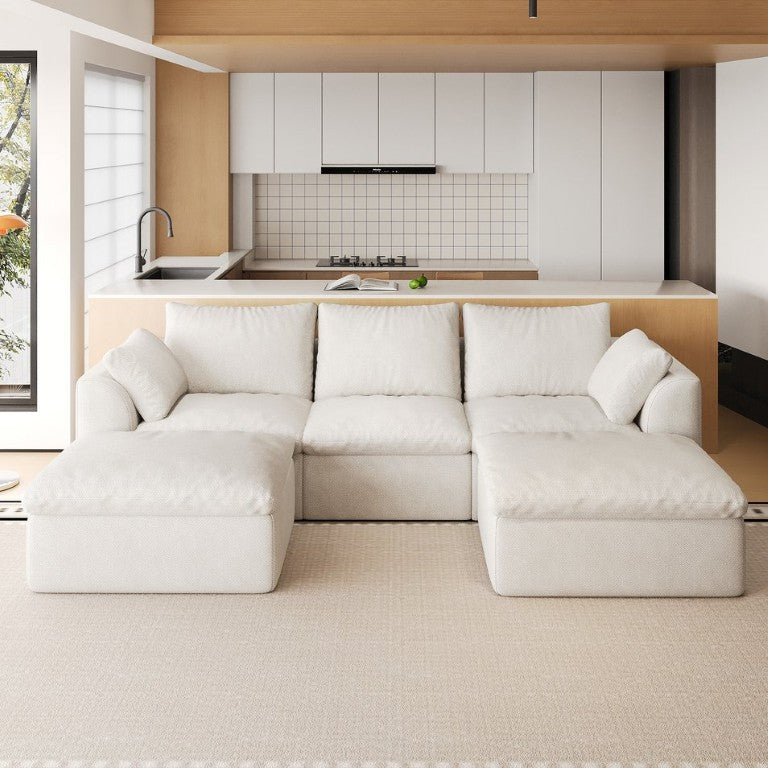 English Elm 108.3 Inch Modular L-Shaped Sectional Sofa Five Seat Woven Linen Deep Cushion Couch W2824S00395