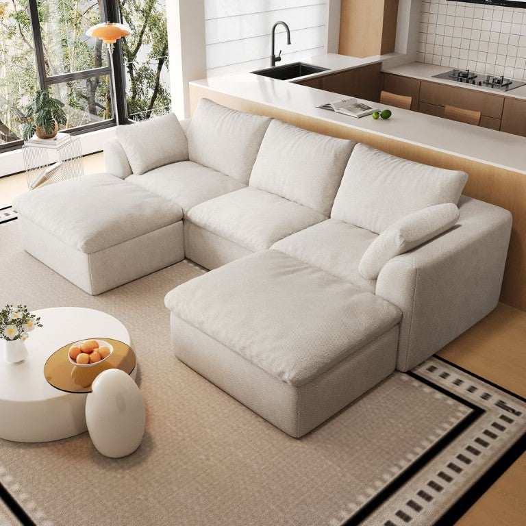 English Elm 108.3 Inch Modular L-Shaped Sectional Sofa Five Seat Woven Linen Deep Cushion Couch W2824S00395