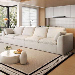 English Elm 137.9 Inch Modular Sectional Four Seat Woven Linen Sofa Deep Lounge for Living Room W2824S00396