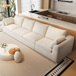 English Elm 137.9 Inch Modular Sectional Four Seat Woven Linen Sofa Deep Lounge for Living Room W2824S00396