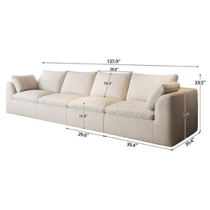English Elm 137.9 Inch Modular Sectional Four Seat Woven Linen Sofa Deep Lounge for Living Room W2824S00396