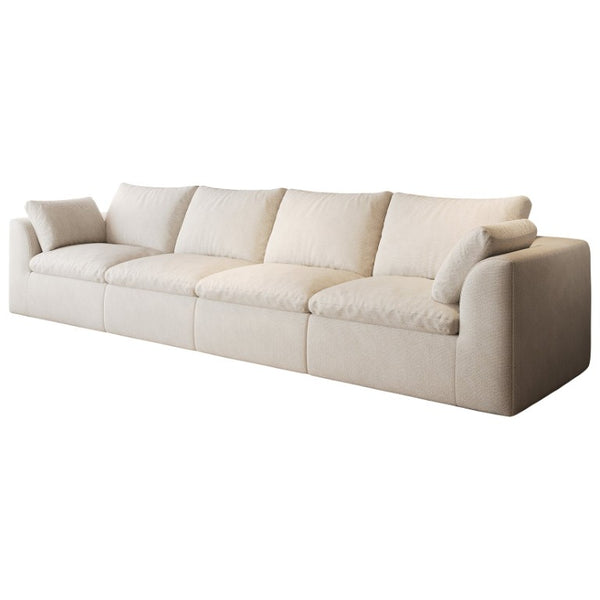 English Elm 137.9 Inch Modular Sectional Four Seat Woven Linen Sofa Deep Lounge for Living Room W2824S00396