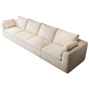 English Elm 137.9 Inch Modular Sectional Four Seat Woven Linen Sofa Deep Lounge for Living Room W2824S00396