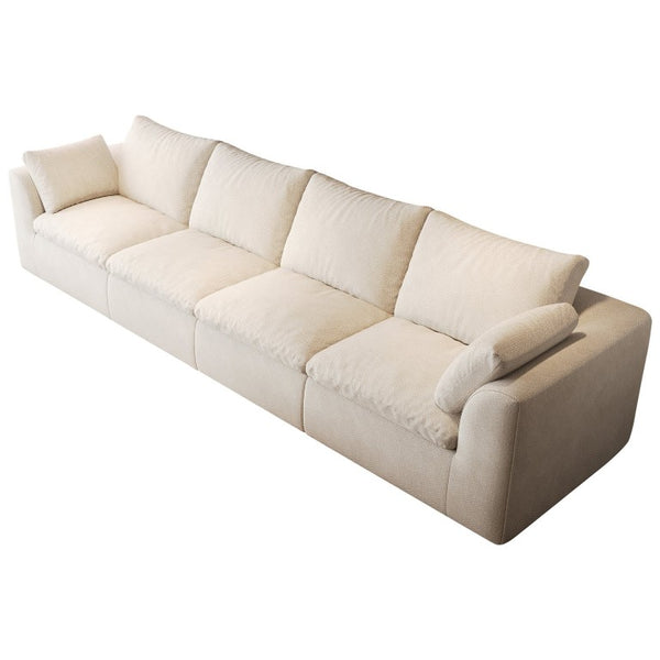 English Elm 137.9 Inch Modular Sectional Four Seat Woven Linen Sofa Deep Lounge for Living Room W2824S00396