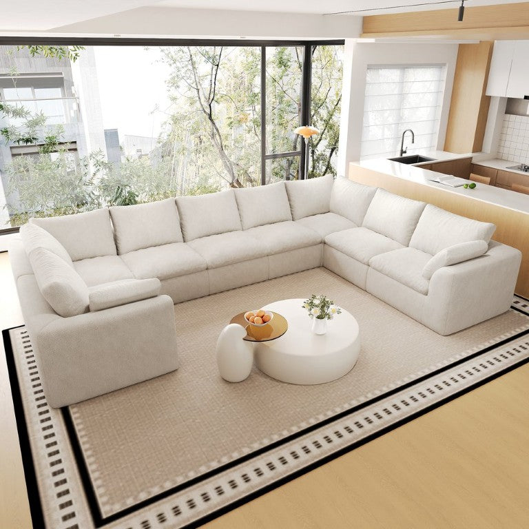 English Elm 167.5 Inch U Shaped 8 Seat Sectional Sofa Woven Linen Fabric Modular Living Room Couch W2824S00402