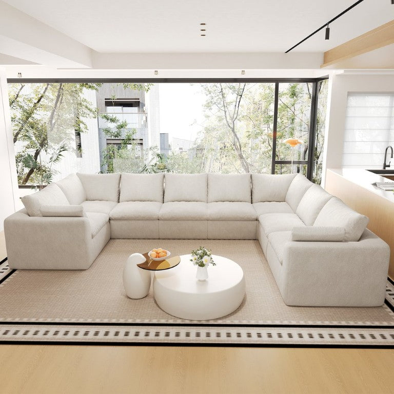 English Elm 167.5 Inch U Shaped 8 Seat Sectional Sofa Woven Linen Fabric Modular Living Room Couch W2824S00402