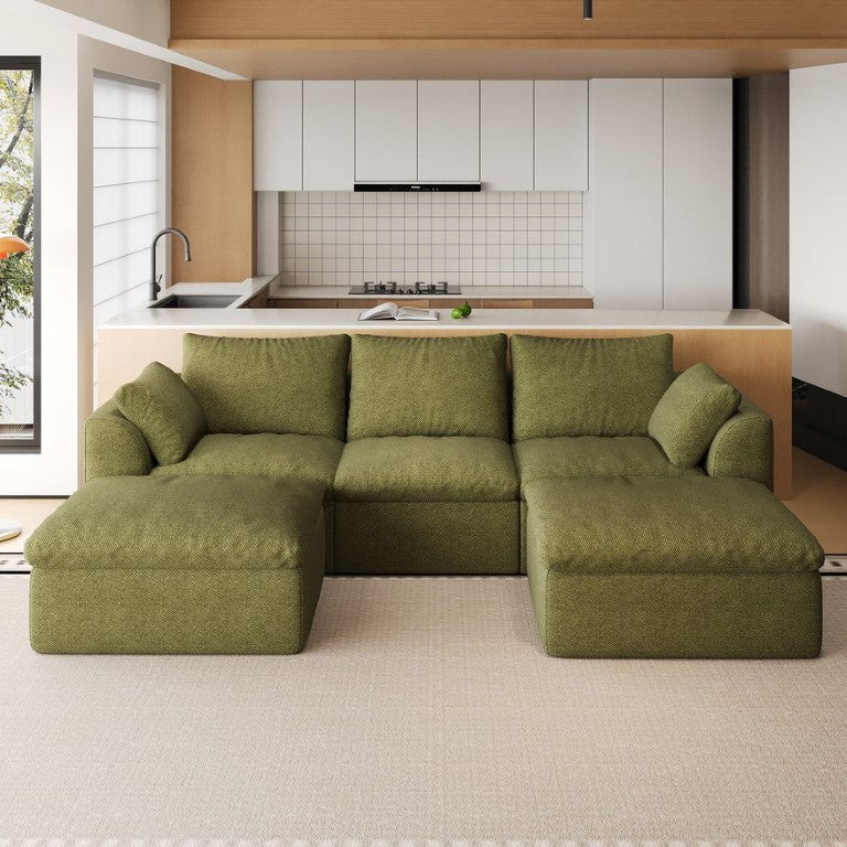 English Elm 108.3 Inch Oversized Modular Sectional Five Seat Woven Linen Corner Sofa Living Room W2824S00406