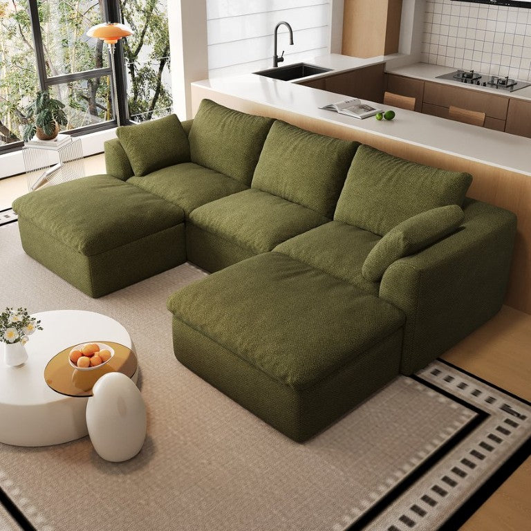 English Elm 108.3 Inch Oversized Modular Sectional Five Seat Woven Linen Corner Sofa Living Room W2824S00406