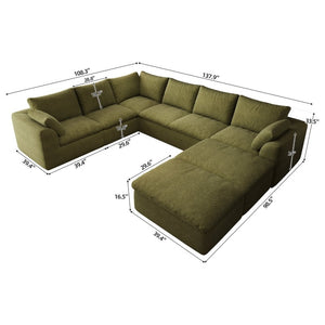 English Elm 108.3 Inch U Shaped Modular Sectional with Ottoman Woven Linen 8 Seat Living Room Sofa W2824S00412