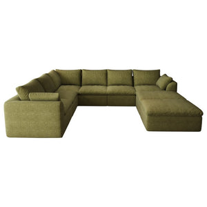 English Elm 108.3 Inch U Shaped Modular Sectional with Ottoman Woven Linen 8 Seat Living Room Sofa W2824S00412