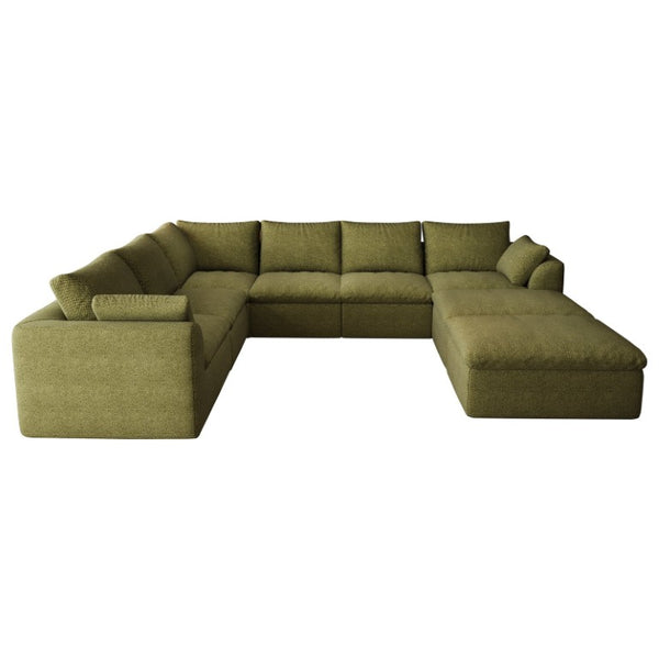 English Elm 108.3 Inch U Shaped Modular Sectional with Ottoman Woven Linen 8 Seat Living Room Sofa W2824S00412