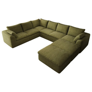 English Elm 108.3 Inch U Shaped Modular Sectional with Ottoman Woven Linen 8 Seat Living Room Sofa W2824S00412