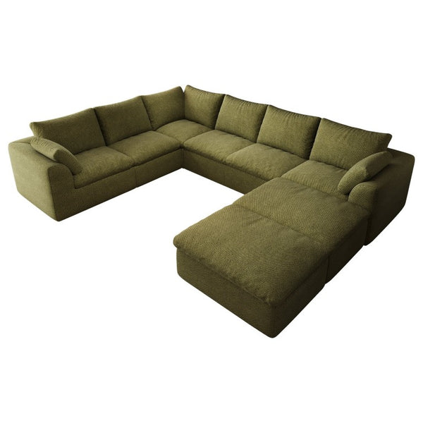 English Elm 108.3 Inch U Shaped Modular Sectional with Ottoman Woven Linen 8 Seat Living Room Sofa W2824S00412