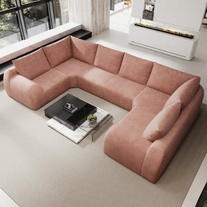 English Elm 135.5 Inch U Shaped Cloud Sectional Sofa in Chenille Six Seat Living Room Couch Pink W2824S00415