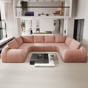 English Elm 135.5 Inch U Shaped Cloud Sectional Sofa in Chenille Six Seat Living Room Couch Pink W2824S00415