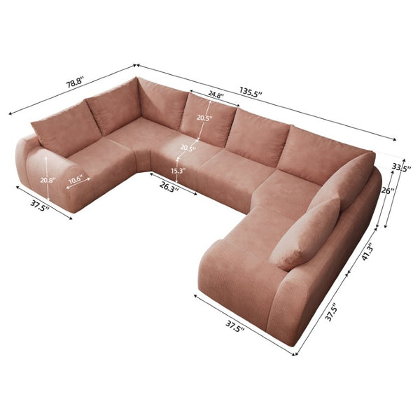 English Elm 135.5 Inch U Shaped Cloud Sectional Sofa in Chenille Six Seat Living Room Couch Pink W2824S00415