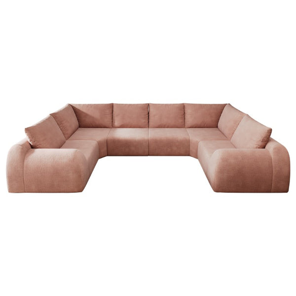 English Elm 135.5 Inch U Shaped Cloud Sectional Sofa in Chenille Six Seat Living Room Couch Pink W2824S00415