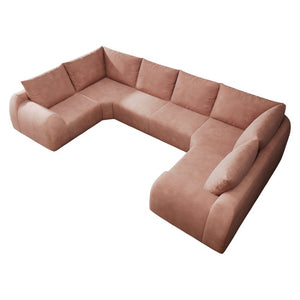 English Elm 135.5 Inch U Shaped Cloud Sectional Sofa in Chenille Six Seat Living Room Couch Pink W2824S00415