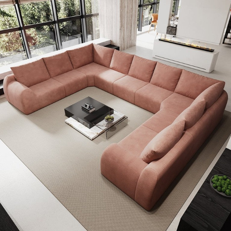 English Elm 161.9 Inch U Shaped Cloud Sectional Chenille Sofa Nine Seat Lounge for Living Room Pink W2824S00417