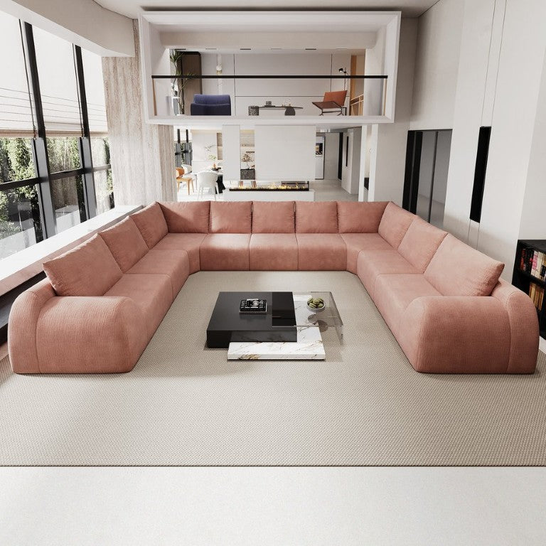 English Elm 161.9 Inch U Shaped Cloud Sectional Chenille Sofa Nine Seat Lounge for Living Room Pink W2824S00417