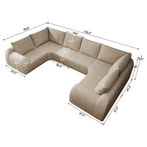 English Elm 135.5 Inch U Shaped Cloud Sectional Sofa in Chenille Six Seat Living Room Couch Khaki W2824S00419