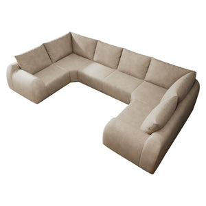 English Elm 135.5 Inch U Shaped Cloud Sectional Sofa in Chenille Six Seat Living Room Couch Khaki W2824S00419