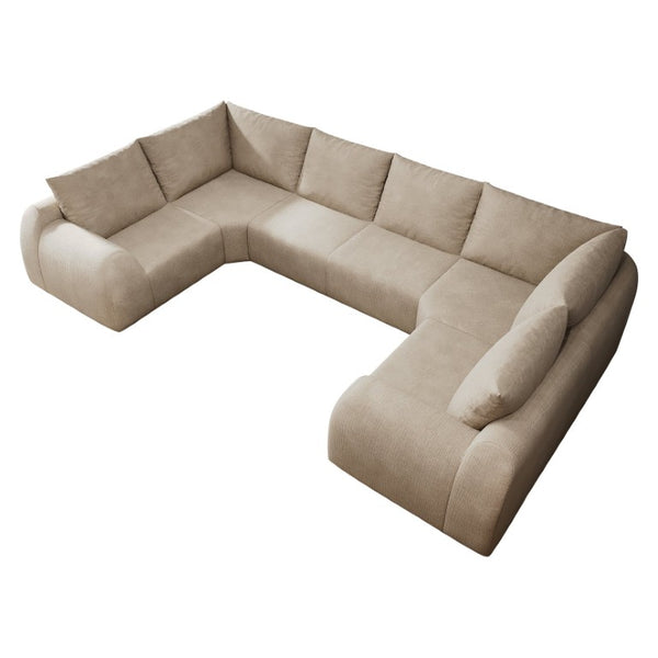 English Elm 135.5 Inch U Shaped Cloud Sectional Sofa in Chenille Six Seat Living Room Couch Khaki W2824S00419