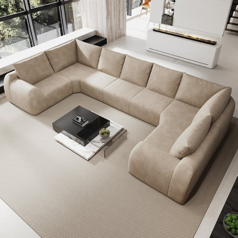 English Elm 161.9 Inch Oversized U Shaped Chenille Sectional Sofa Seven Seat Cloud Comfort Couch Khaki W2824S00420