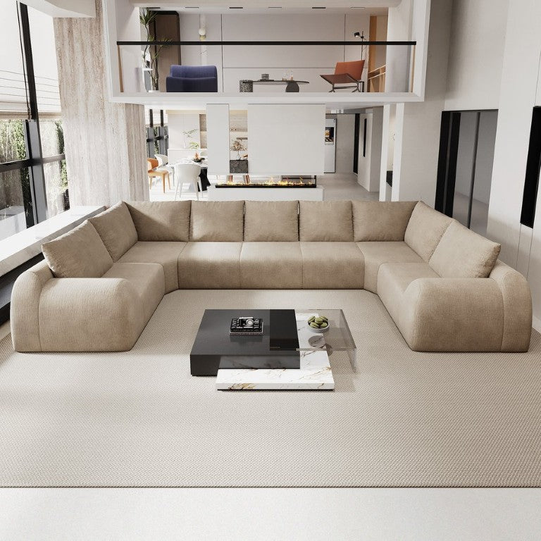 English Elm 161.9 Inch Oversized U Shaped Chenille Sectional Sofa Seven Seat Cloud Comfort Couch Khaki W2824S00420