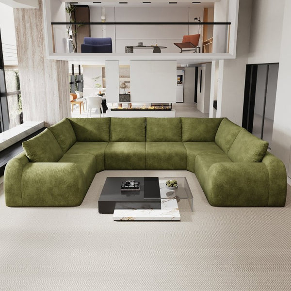 English Elm 135.5 Inch U Shaped Cloud Sectional Sofa in Chenille Six Seat Living Room Couch Dark Green W2824S00423