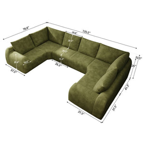 English Elm 135.5 Inch U Shaped Cloud Sectional Sofa in Chenille Six Seat Living Room Couch Dark Green W2824S00423